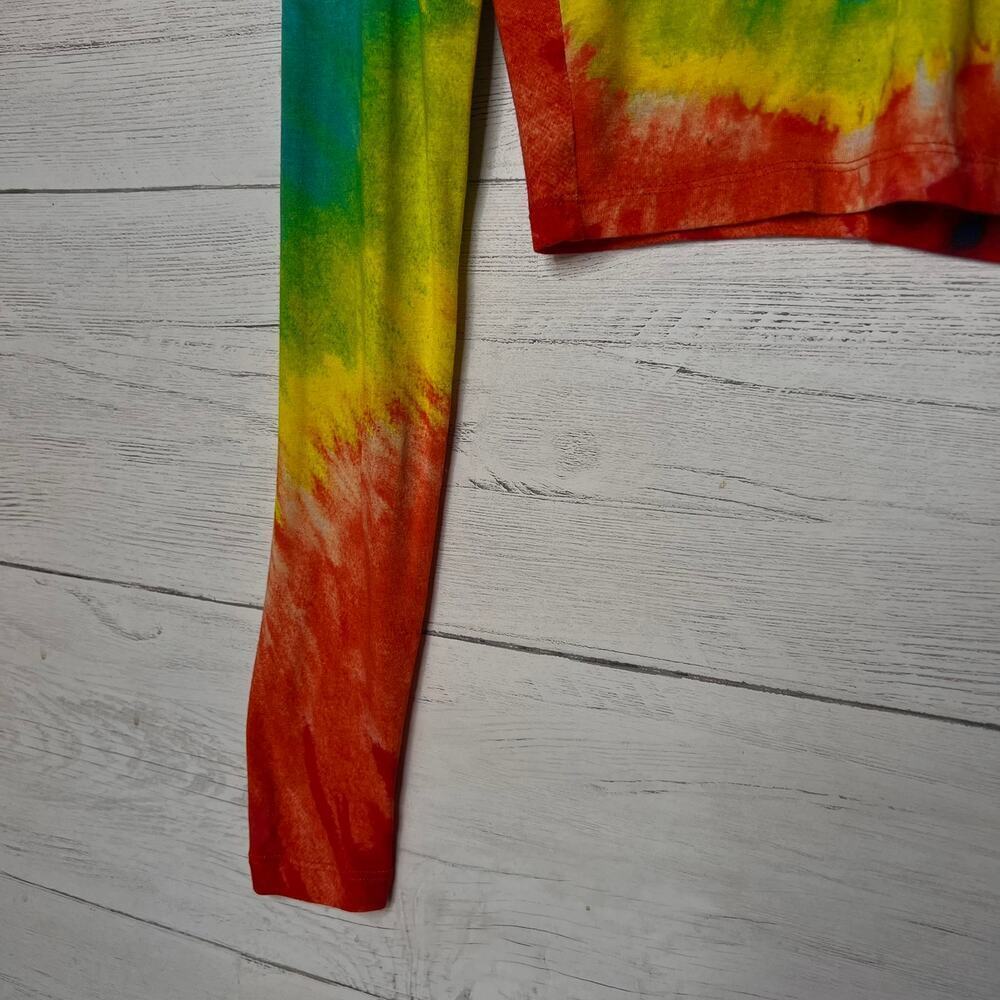 Alice + Olivia Tee Womens Size XS/TP Delaina Rainbow Tie Dye Cropped Long Sleeve - Picture 6 of 16